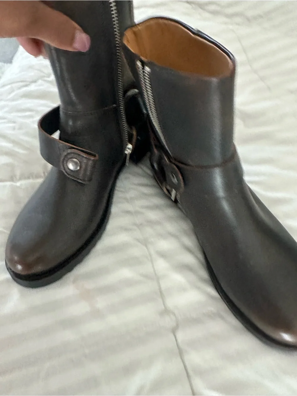 Frye Dark Brown Leather Harness Booties